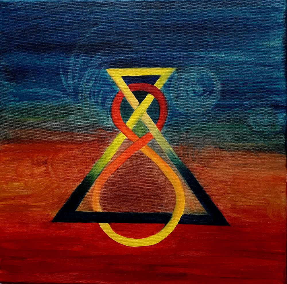 abstrakt, blau, rot, mit geometrischer Form